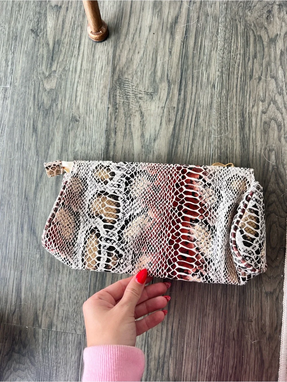 Bergdorf Goodman Snakeskin Cosmetic Pouch Gold Hardware Like New